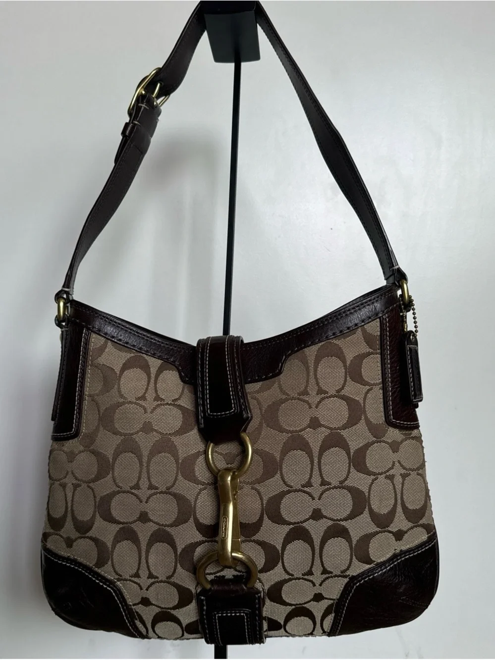 Coach Taupe & Dark Brown Signature Canvas Shoulder Bag